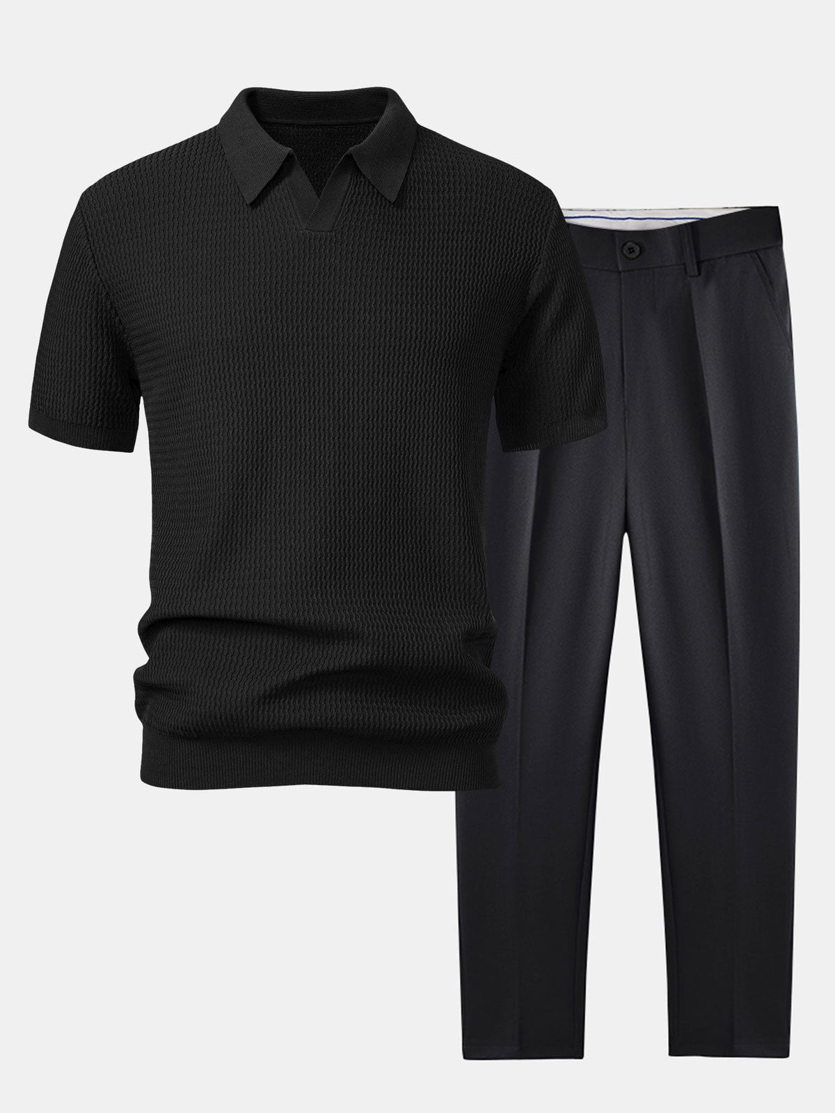 Conjunto polo jacquard y pantalón cónico