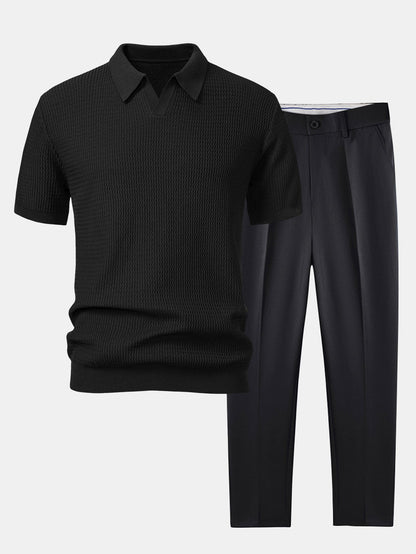 Conjunto polo jacquard y pantalón cónico