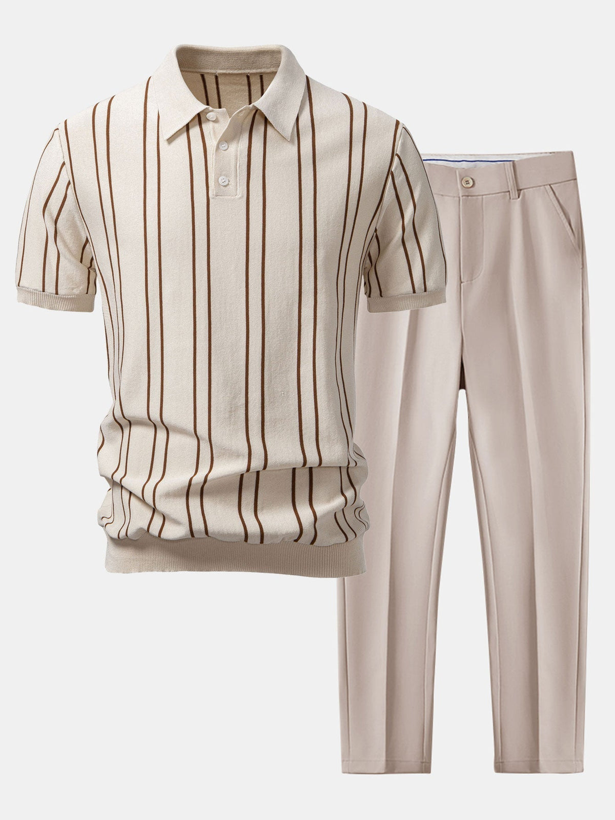 Polo de punto a rayas y pantalón cónico