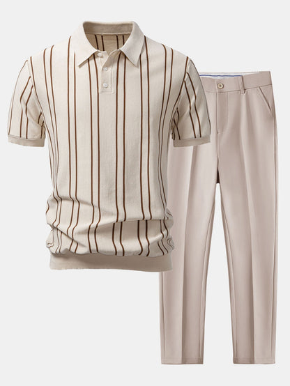 Polo de punto a rayas y pantalón cónico