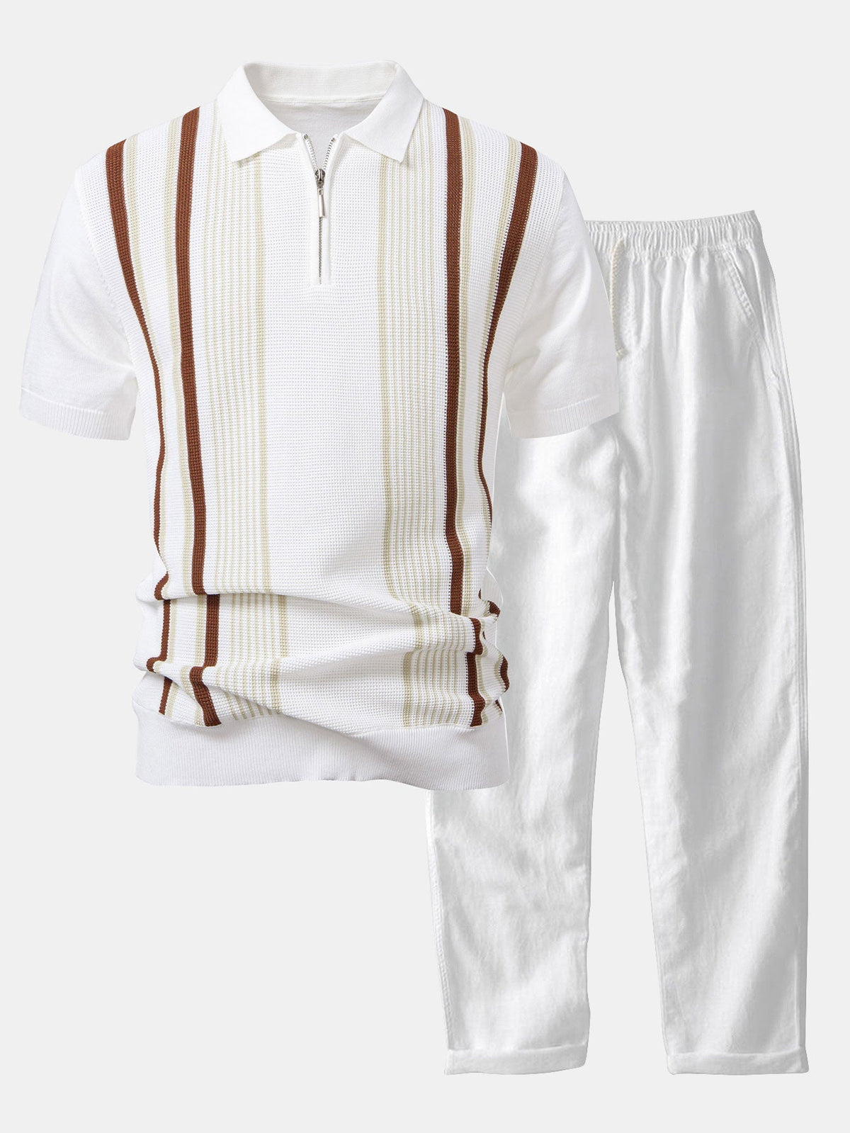 Conjunto polo rayas cremallera y lino