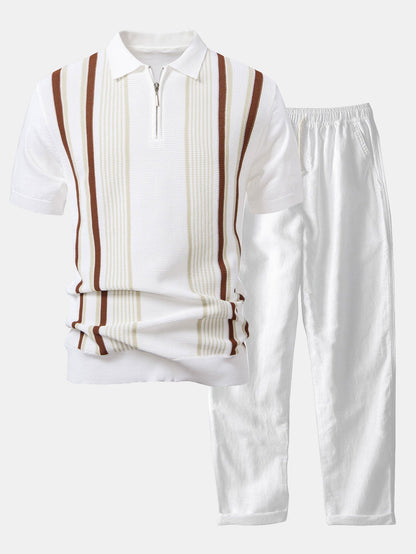 Conjunto polo rayas cremallera y lino