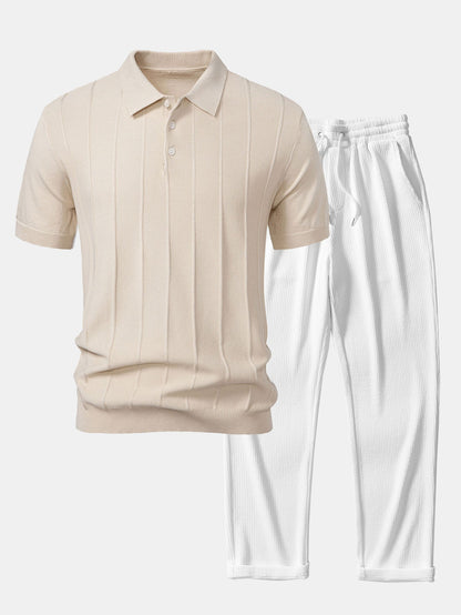 Conjunto polo jacquard y pantalón recto