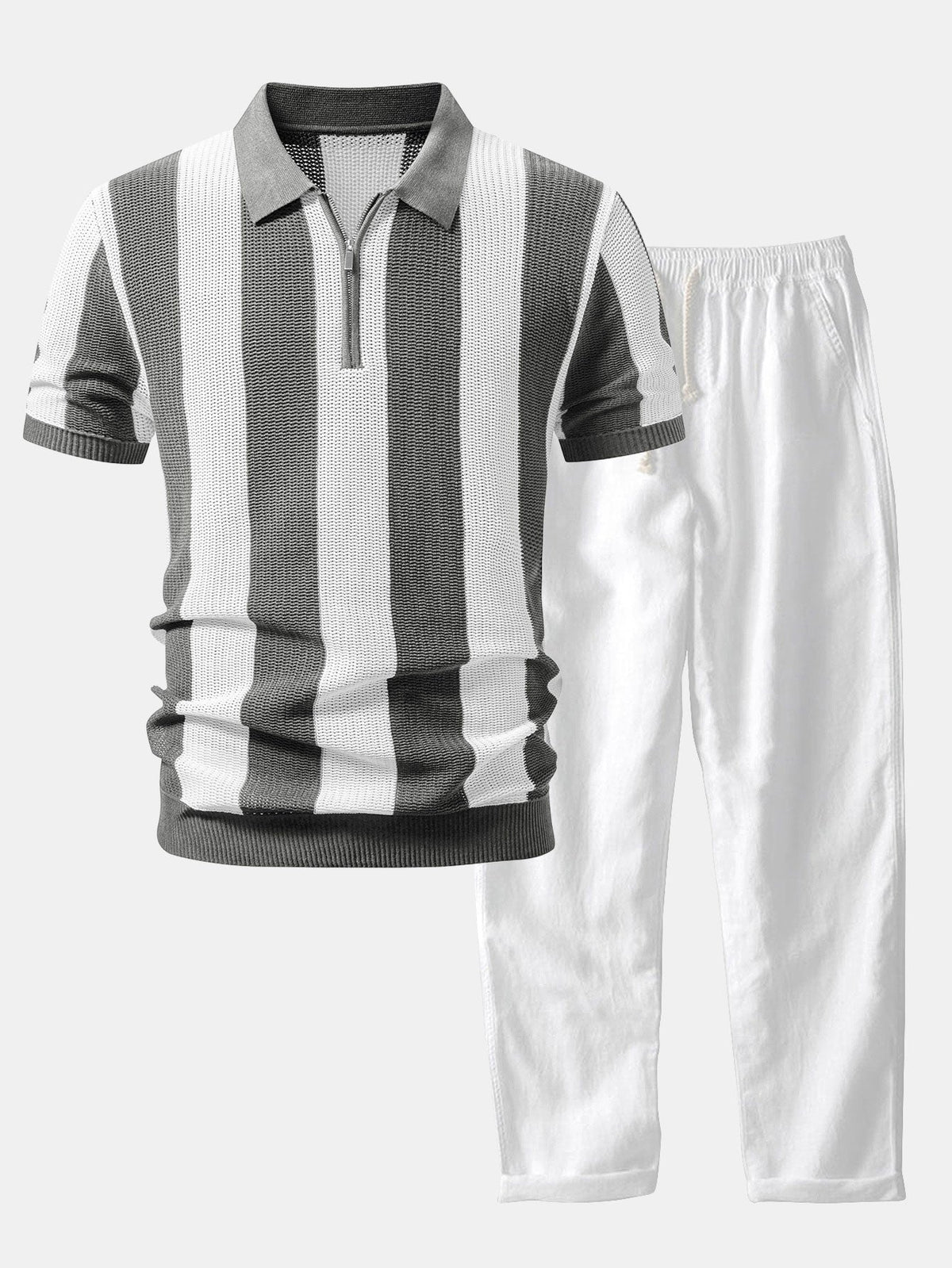 Conjunto polo calado cremallera y lino