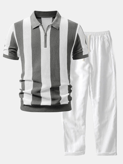 Conjunto polo calado cremallera y lino