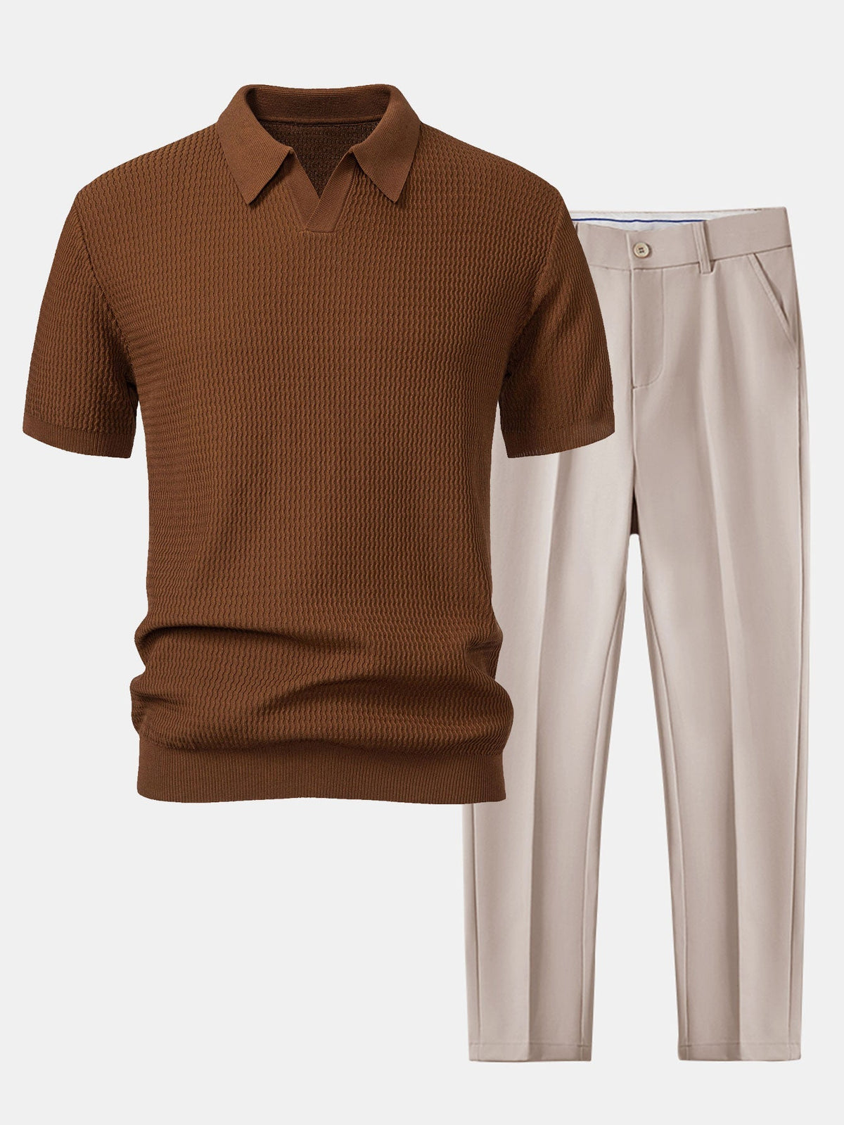 Conjunto polo jacquard y pantalón cónico