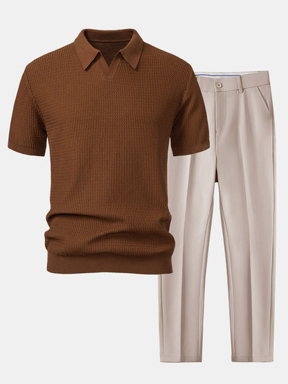 Conjunto polo jacquard y pantalón cónico