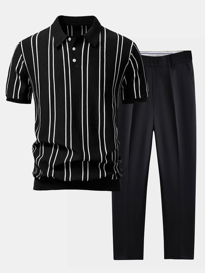 Polo de punto a rayas y pantalón cónico
