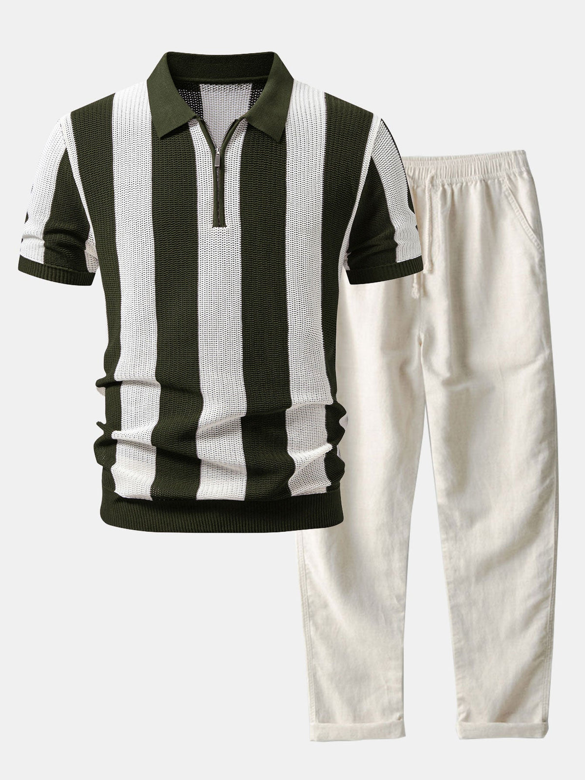 Conjunto polo calado cremallera y lino