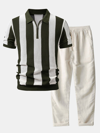 Conjunto polo calado cremallera y lino