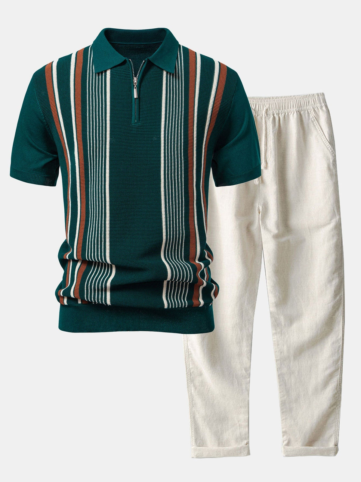 Conjunto polo rayas cremallera y lino