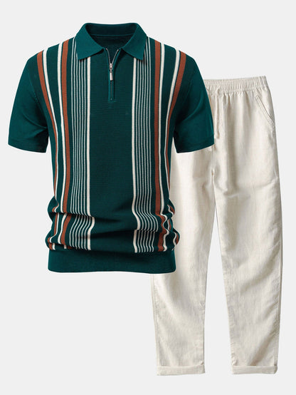 Conjunto polo rayas cremallera y lino