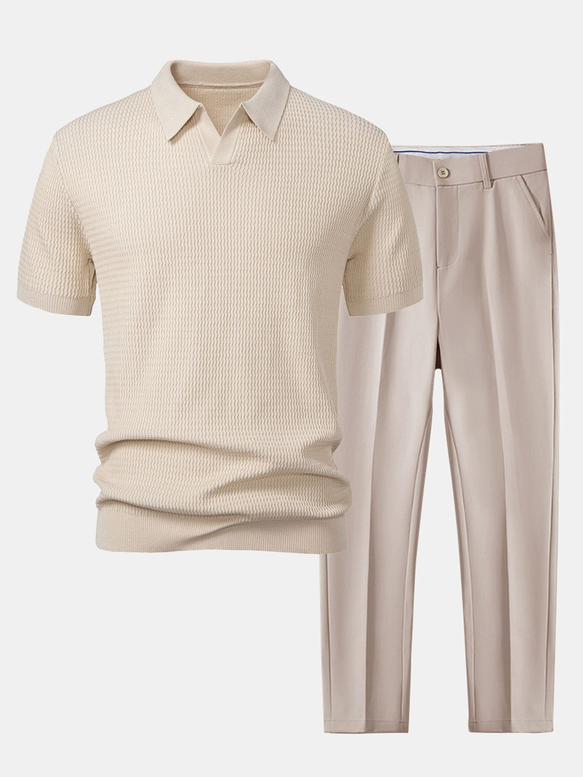 Conjunto polo jacquard y pantalón cónico