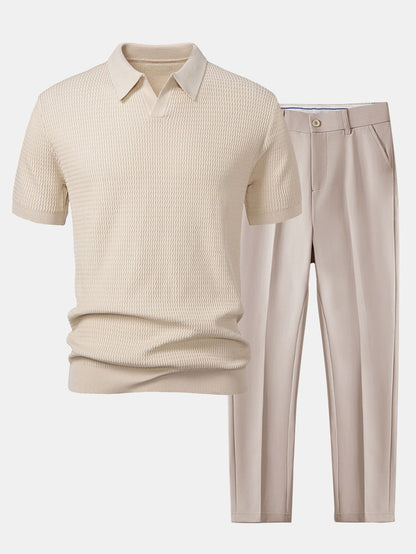 Conjunto polo jacquard y pantalón cónico