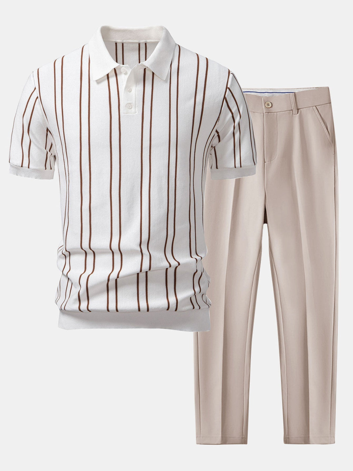 Polo de punto a rayas y pantalón cónico