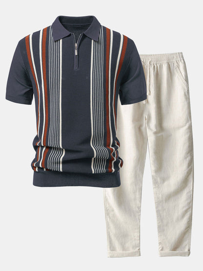 Conjunto polo rayas cremallera y lino