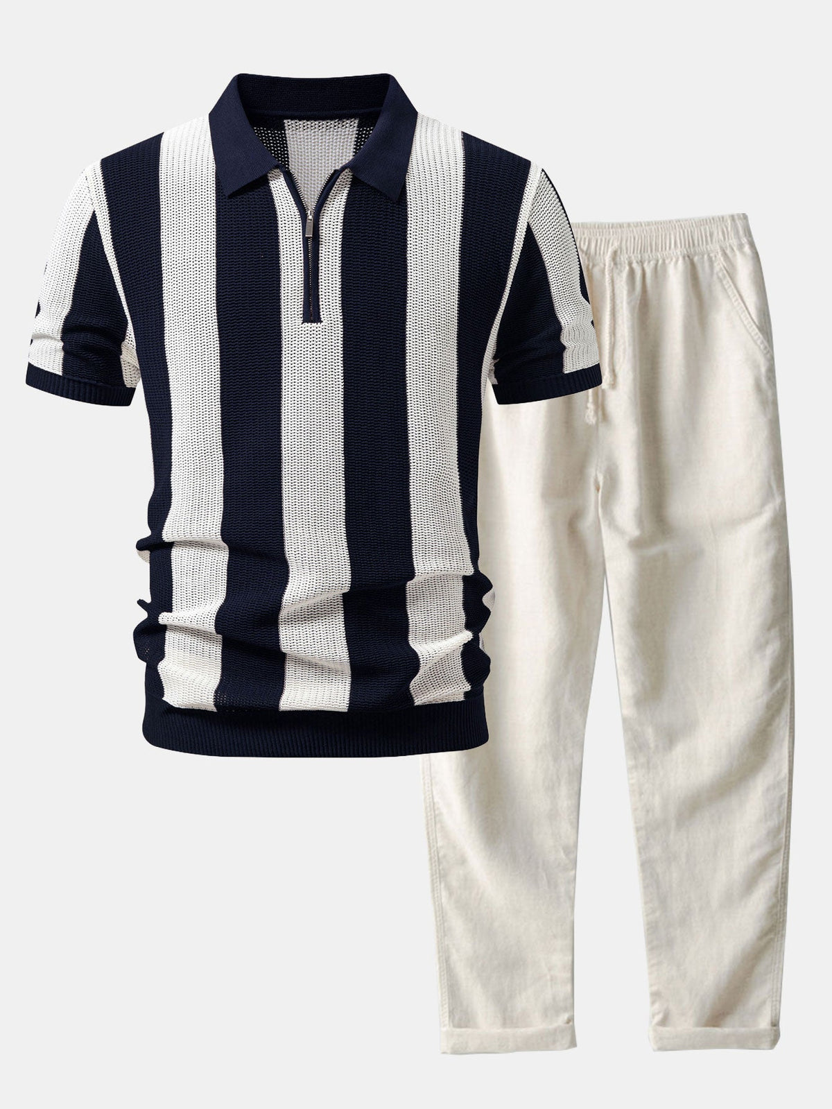 Conjunto polo calado cremallera y lino