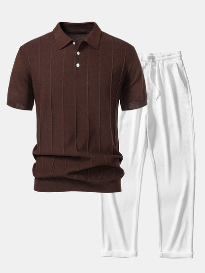Conjunto polo jacquard y pantalón recto