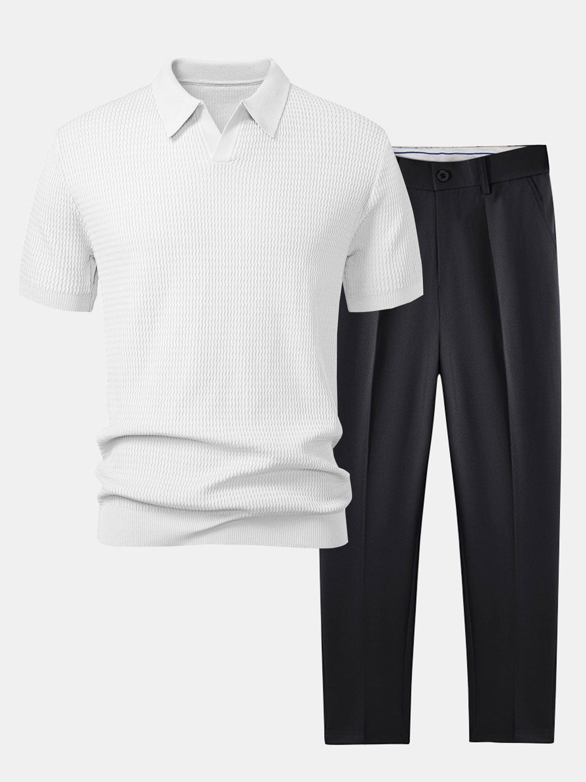 Conjunto polo jacquard y pantalón cónico