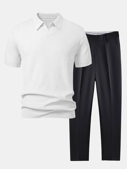 Conjunto polo jacquard y pantalón cónico