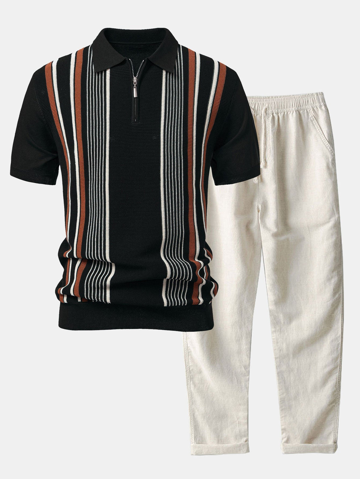 Conjunto polo rayas cremallera y lino