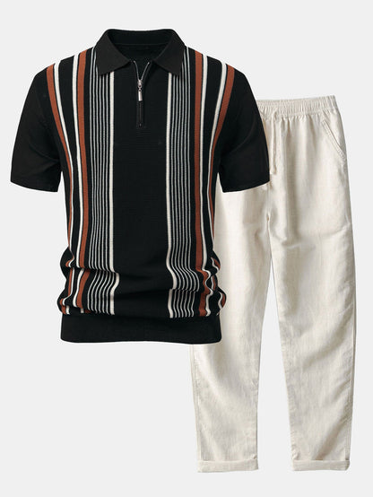 Conjunto polo rayas cremallera y lino