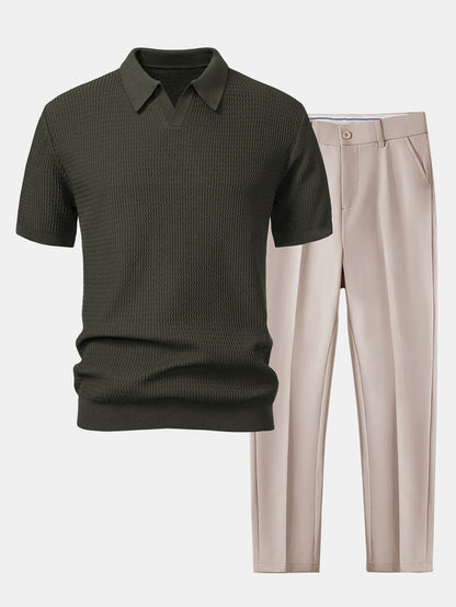 Conjunto polo jacquard y pantalón cónico