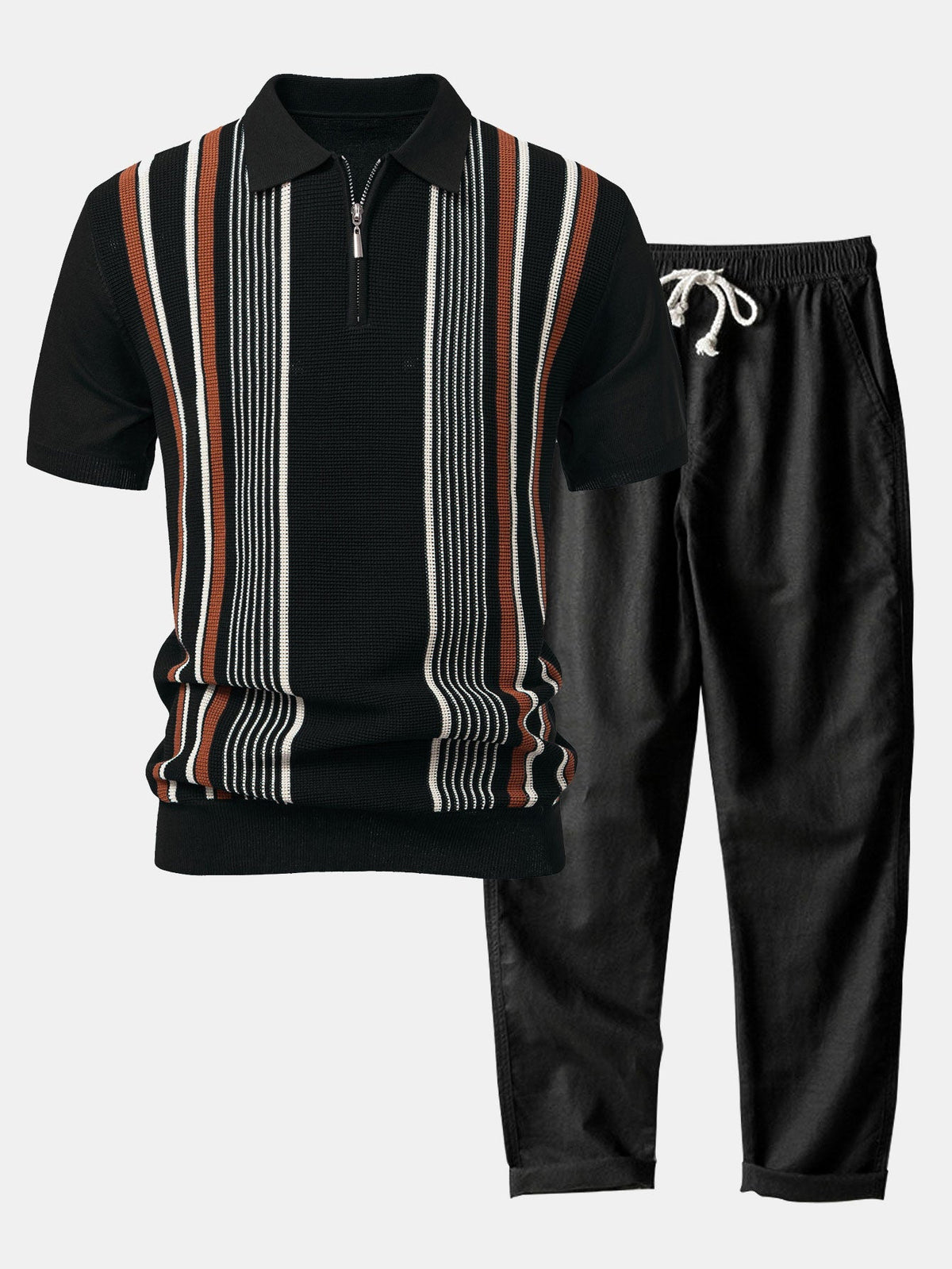 Conjunto polo rayas cremallera y lino