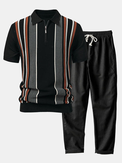 Conjunto polo rayas cremallera y lino