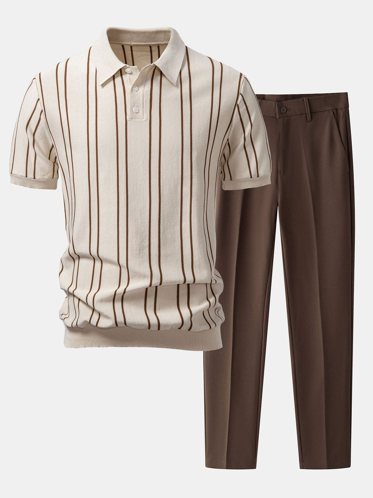 Polo de punto a rayas y pantalón cónico
