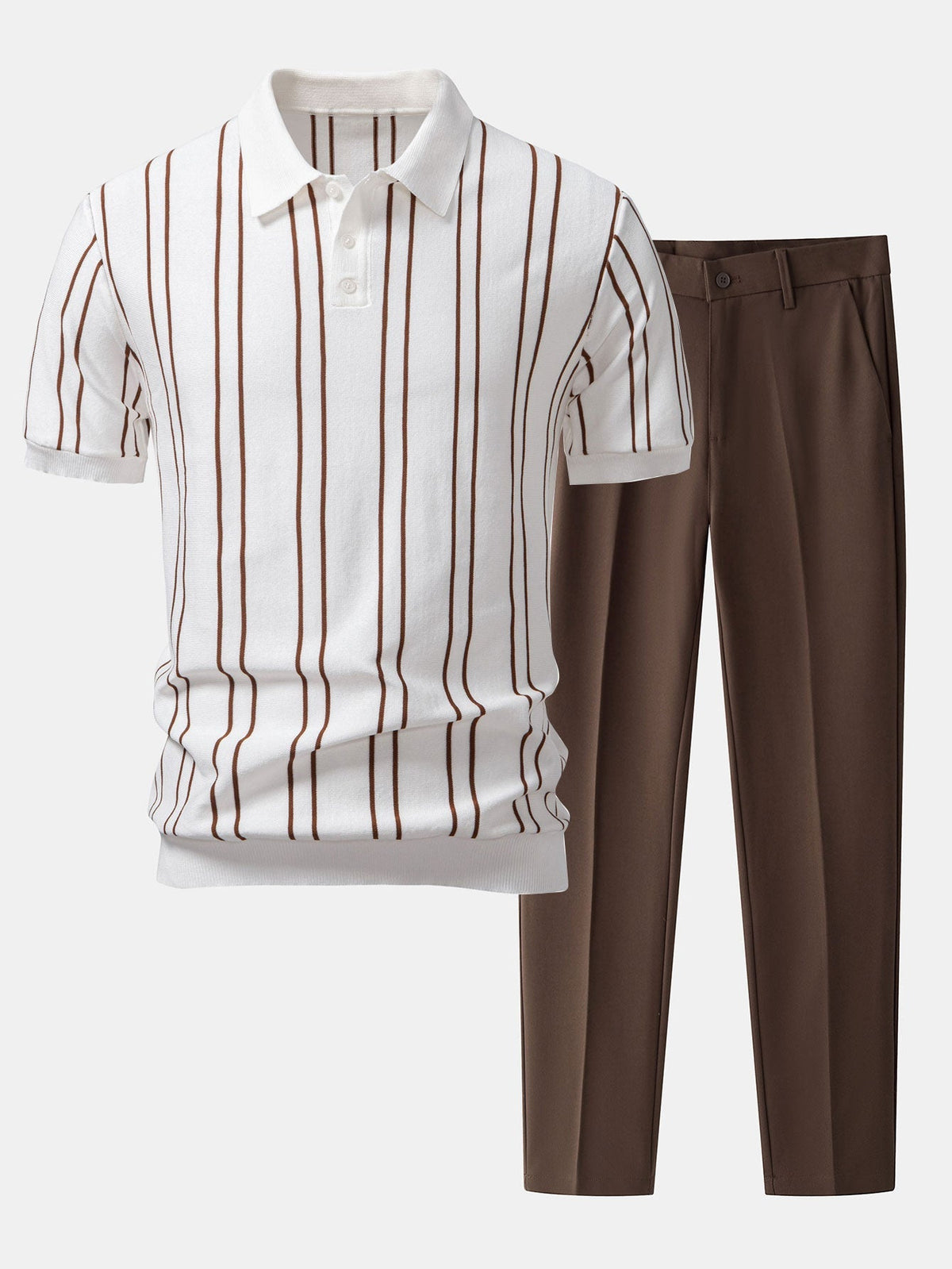 Polo de punto a rayas y pantalón cónico