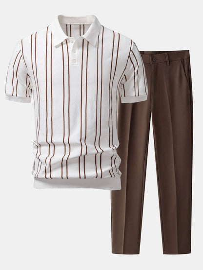 Polo de punto a rayas y pantalón cónico