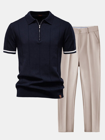 Conjunto polo con ribete y pantalón cónico