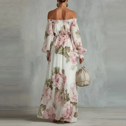 Vestido maxi floral para mujer con hombros descubiertos
