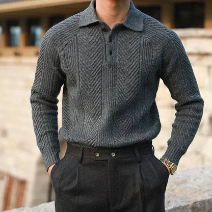 Jersey de punto con cuello polo – Gris