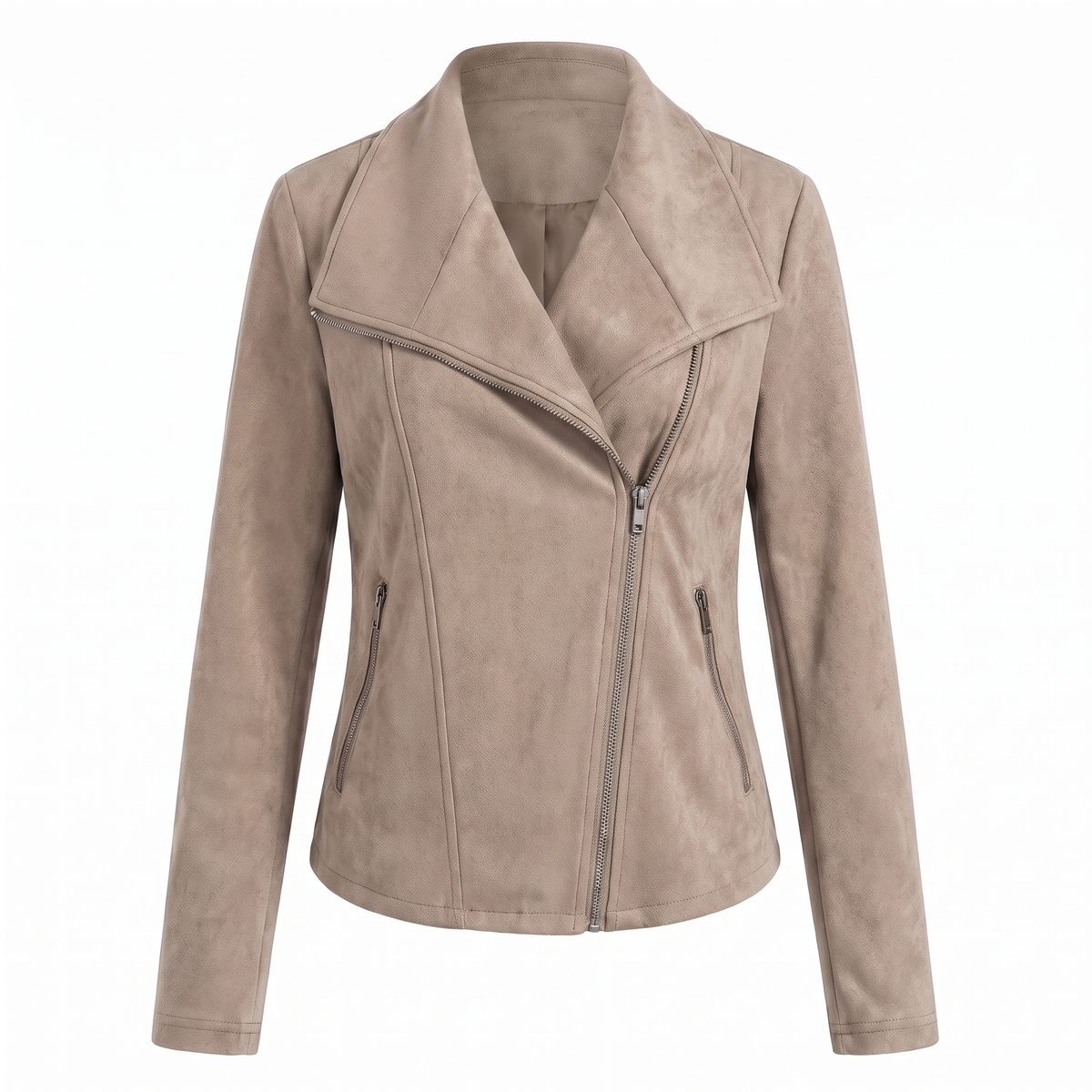 Corinna | Chaqueta Biker de Efecto Ante con Cremallera Asimétrica