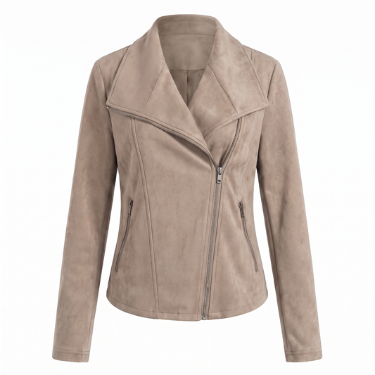 Corinna | Chaqueta Biker de Efecto Ante con Cremallera Asimétrica