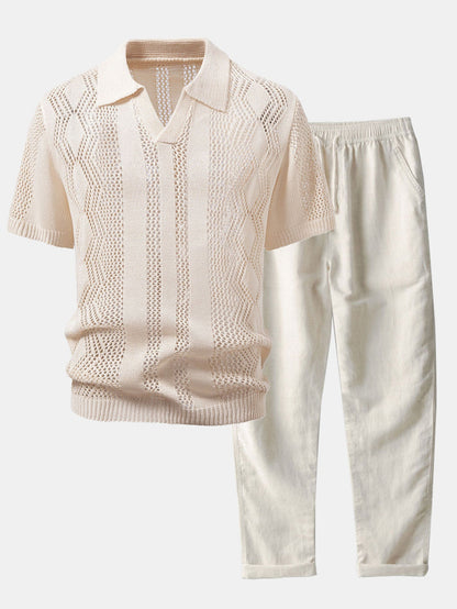 Conjunto polo crochet geométrico y lino