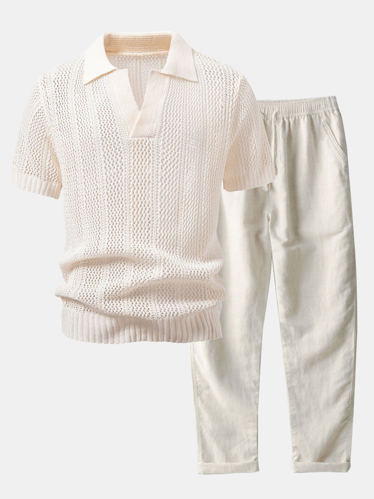 Conjunto polo crochet y pantalón de lino