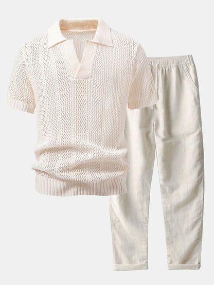 Conjunto polo crochet y pantalón de lino