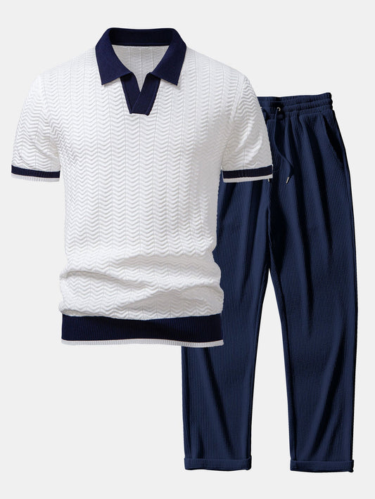 Conjunto polo texturizado y pantalón recto