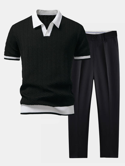 Conjunto polo textura y pantalón cónico