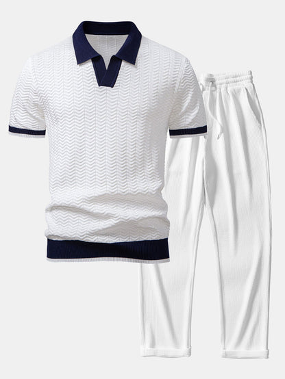Conjunto polo texturizado y pantalón recto