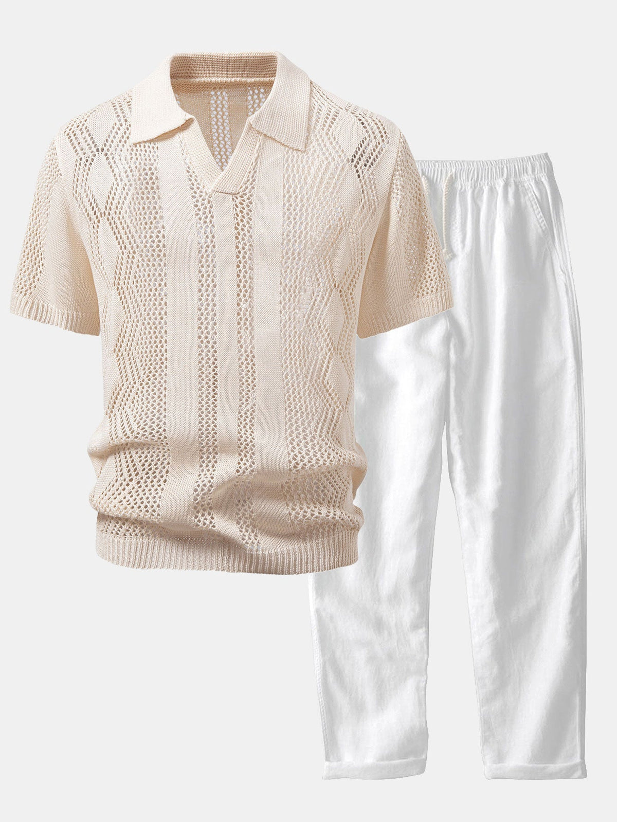 Conjunto polo crochet geométrico y lino