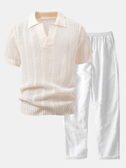 Conjunto polo crochet y pantalón de lino
