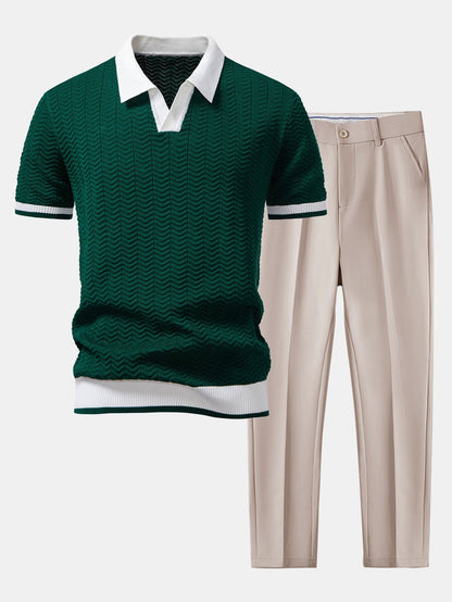 Conjunto polo textura y pantalón cónico