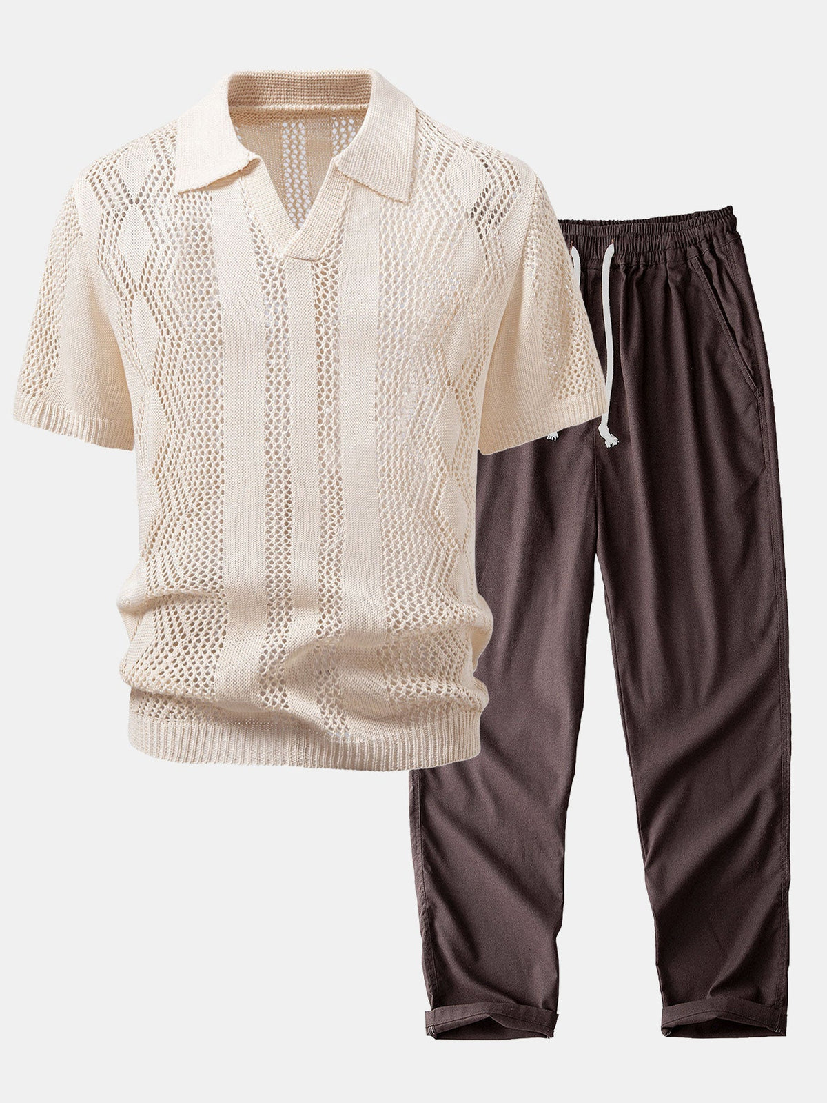 Conjunto polo crochet geométrico y lino