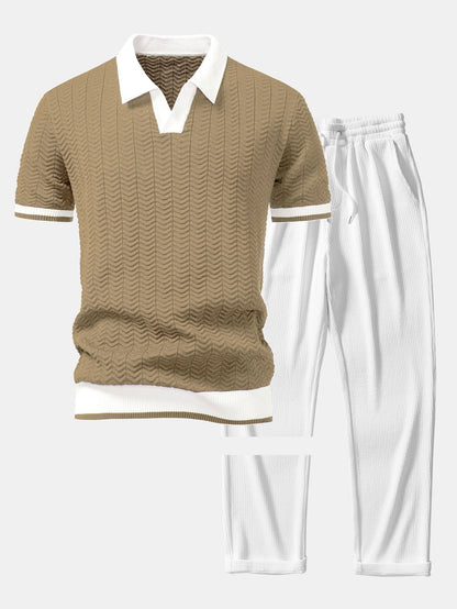 Conjunto polo texturizado y pantalón recto