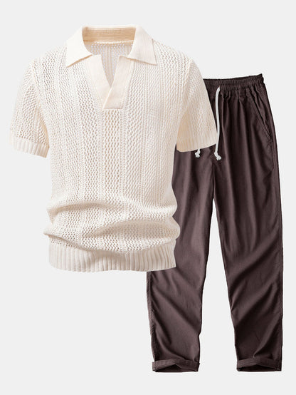 Conjunto polo crochet y pantalón de lino