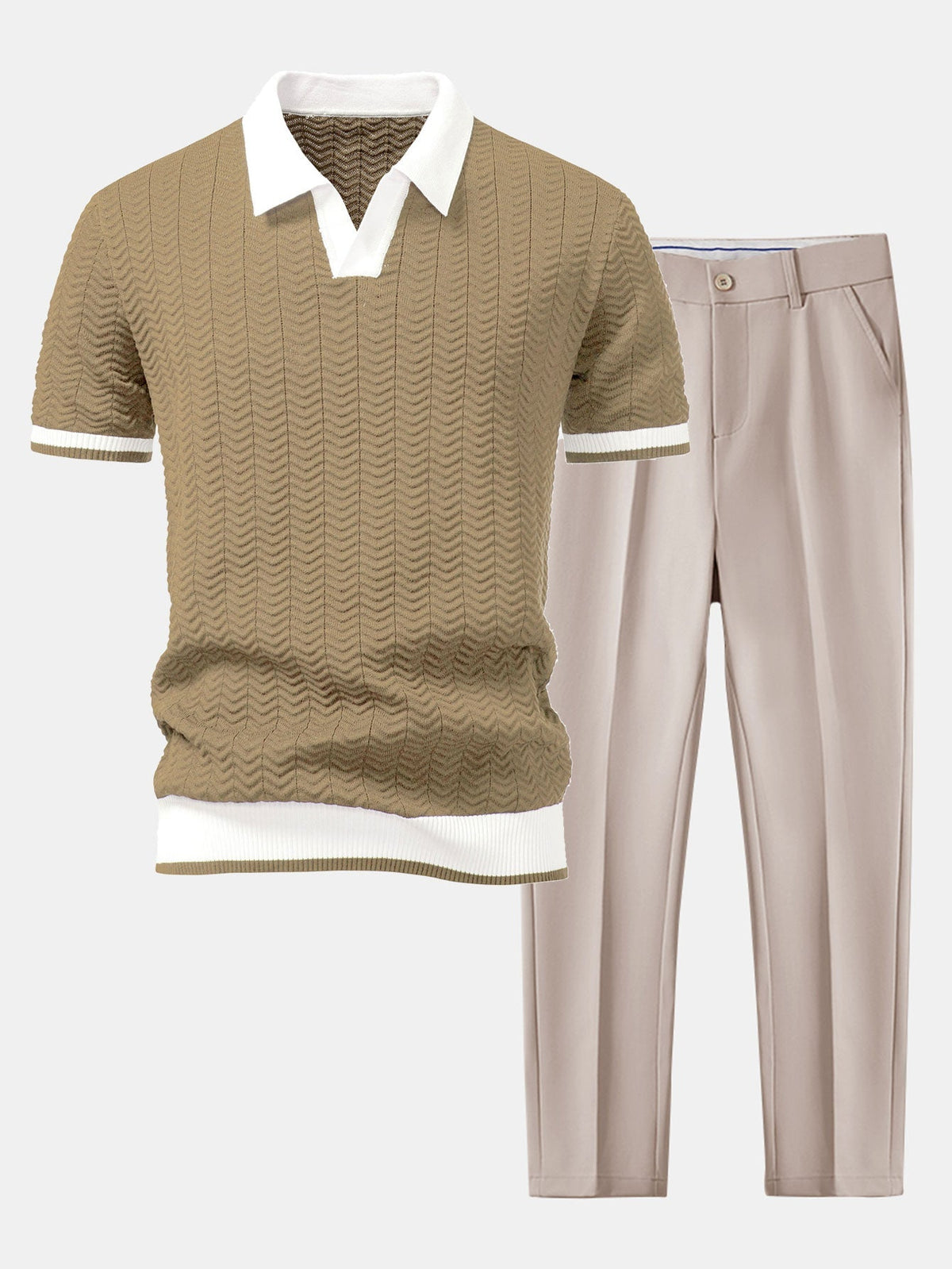 Conjunto polo textura y pantalón cónico